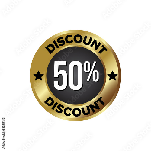 50% off Discount Badge, on golden and black colour background