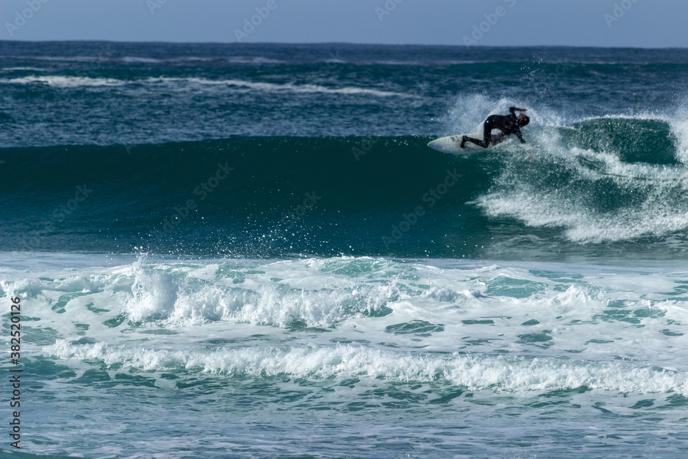 Surfer near the town of Carmel on the pacific coast of California