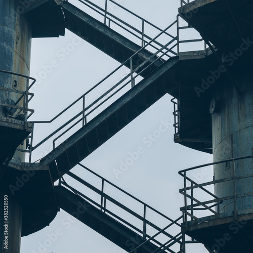stairs of abandoned industrial factory.