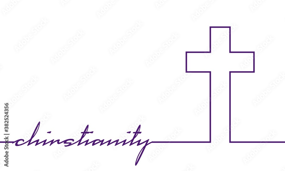 Obraz premium Christianity concept illustration. Cross and word. Thin line style
