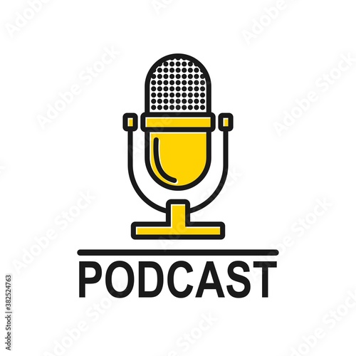 The microphone icon in a fashionable flat style is isolated. Logo, application, user interface. Podcast radio icon.vector design