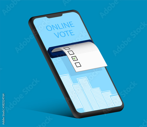 smartphone with voting sheet and a mark about choice made. Online voting using a smartphone or computer, presidential elections 2020 in USA. Vector