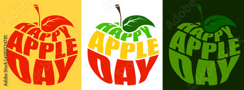 Happy apple day on October 21st. Inscription with name of holiday in form of apple. Element for poster, banner, print. Vector