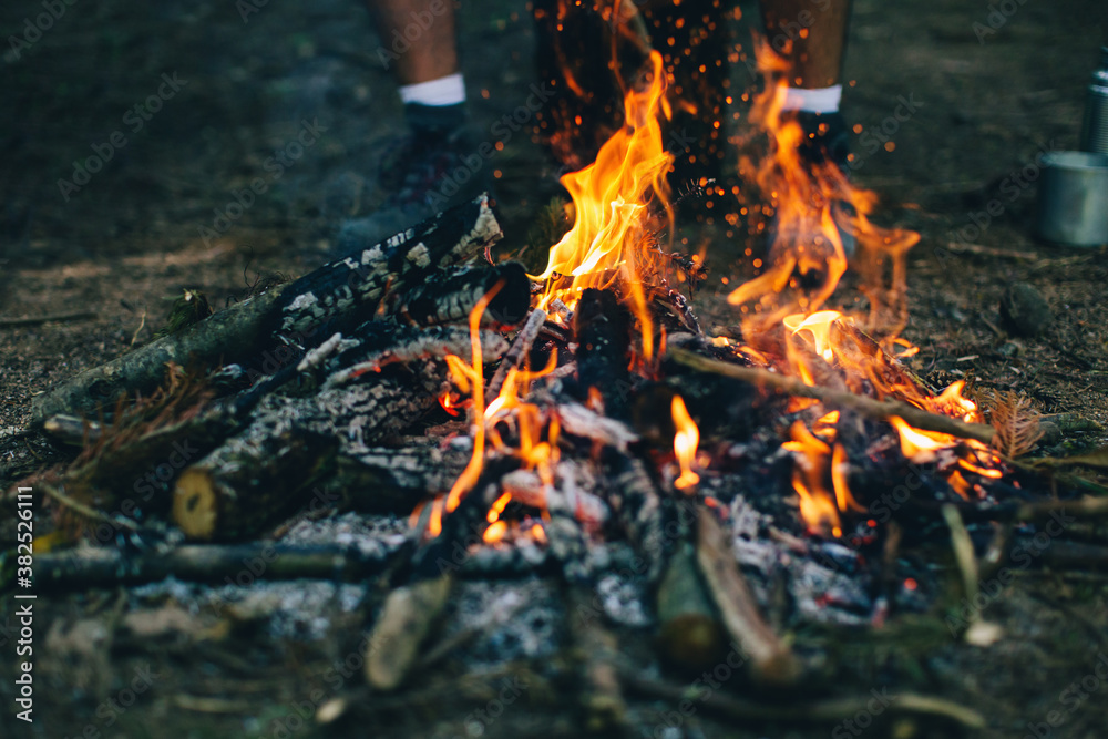 Hikers roasting marshmallows in a campfire. Hikers roasting marshmallows in a campfire.