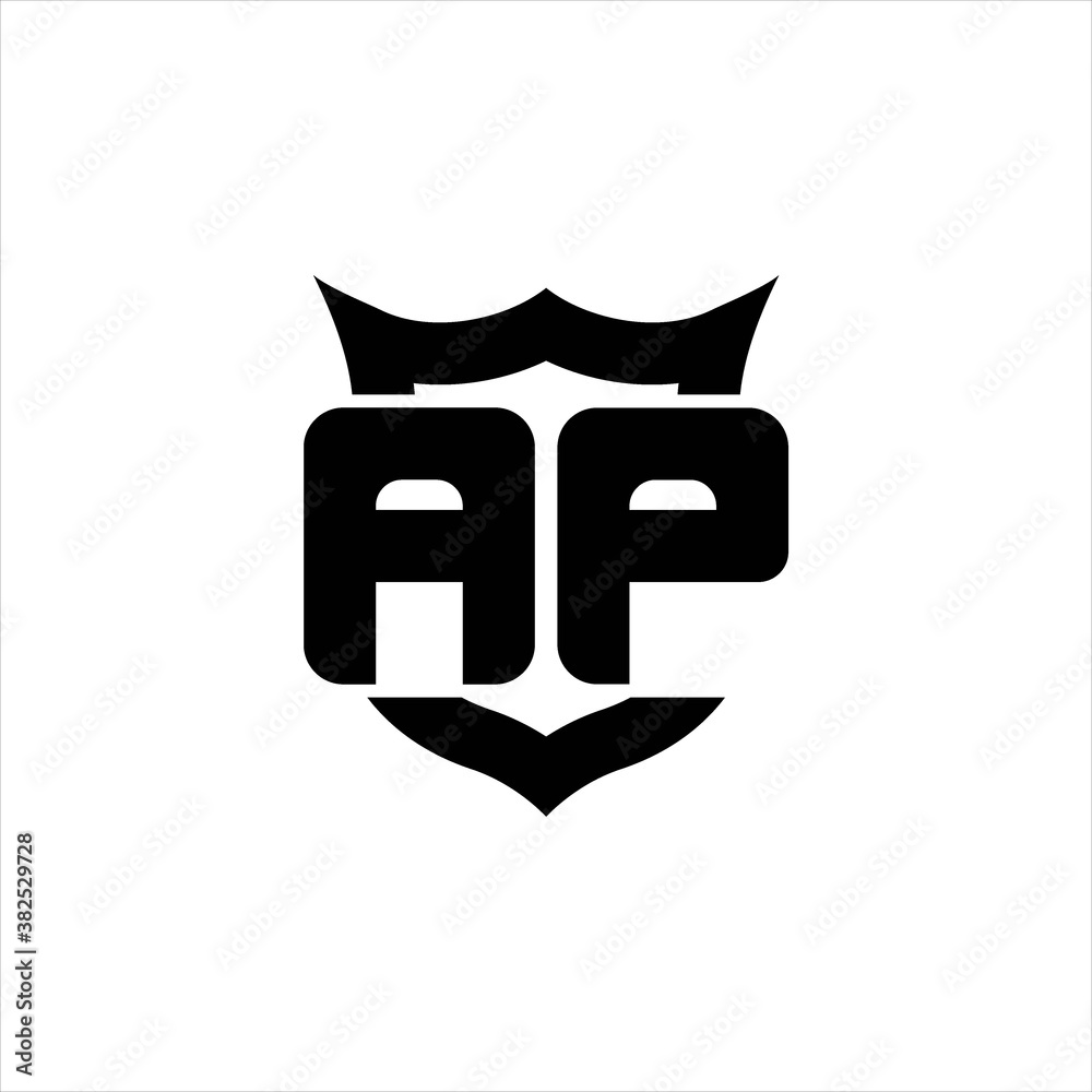 AP Logo monogram with shield around crown shape design template AP Logo monogram with shield around crown shape design template
