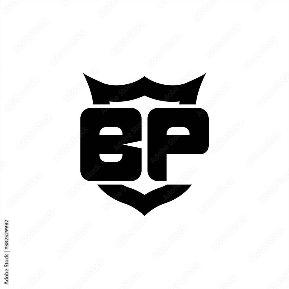 BP Logo monogram with shield around crown shape design template Stock ...