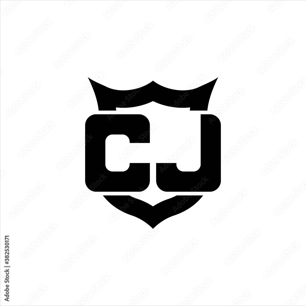 CJ Logo monogram with shield around crown shape design template