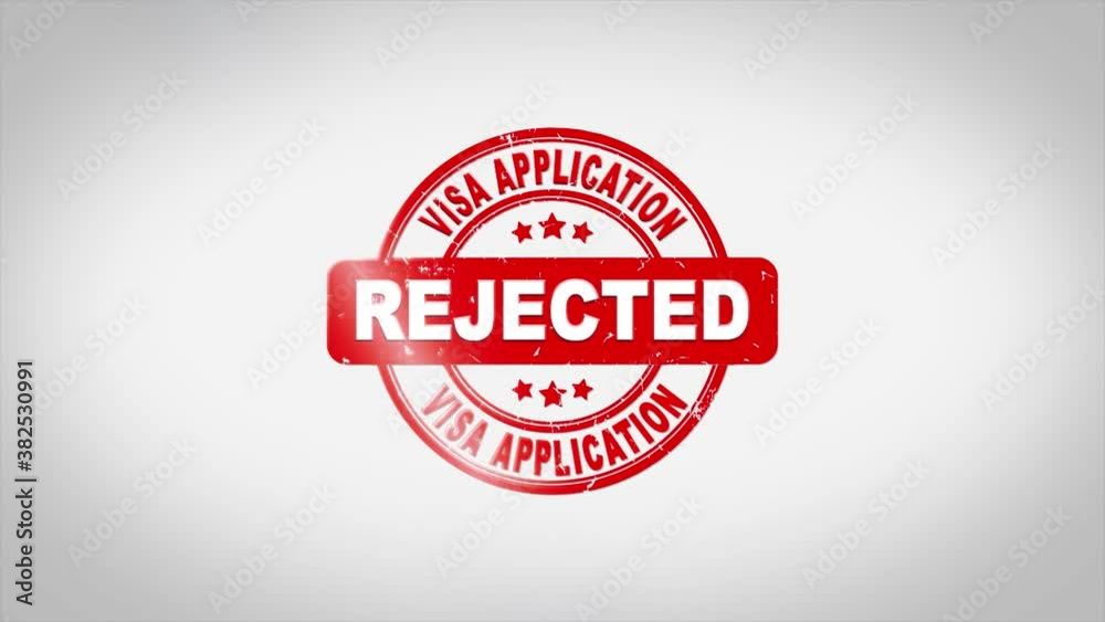Visa Application Rejected Signed Stamping Text Wooden Stamp Animation. Red Ink on Clean White Paper Surface Background with Green matte Background Included.