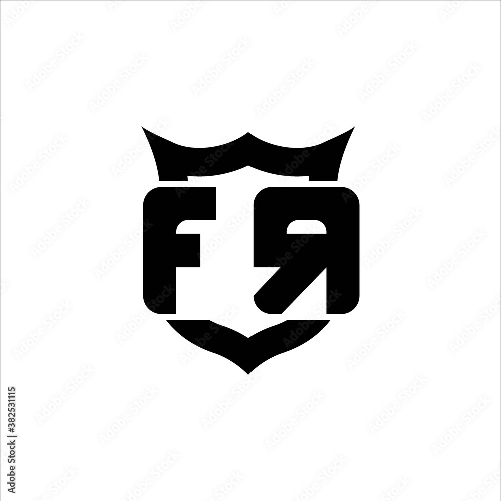 FR Logo monogram with shield around crown shape design template