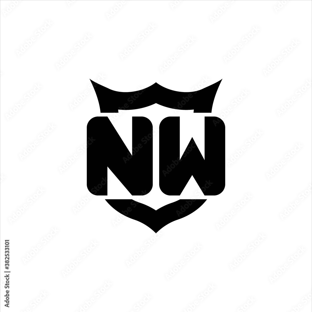 NW Logo monogram with shield around crown shape design template NW Logo monogram with shield around crown shape design template
