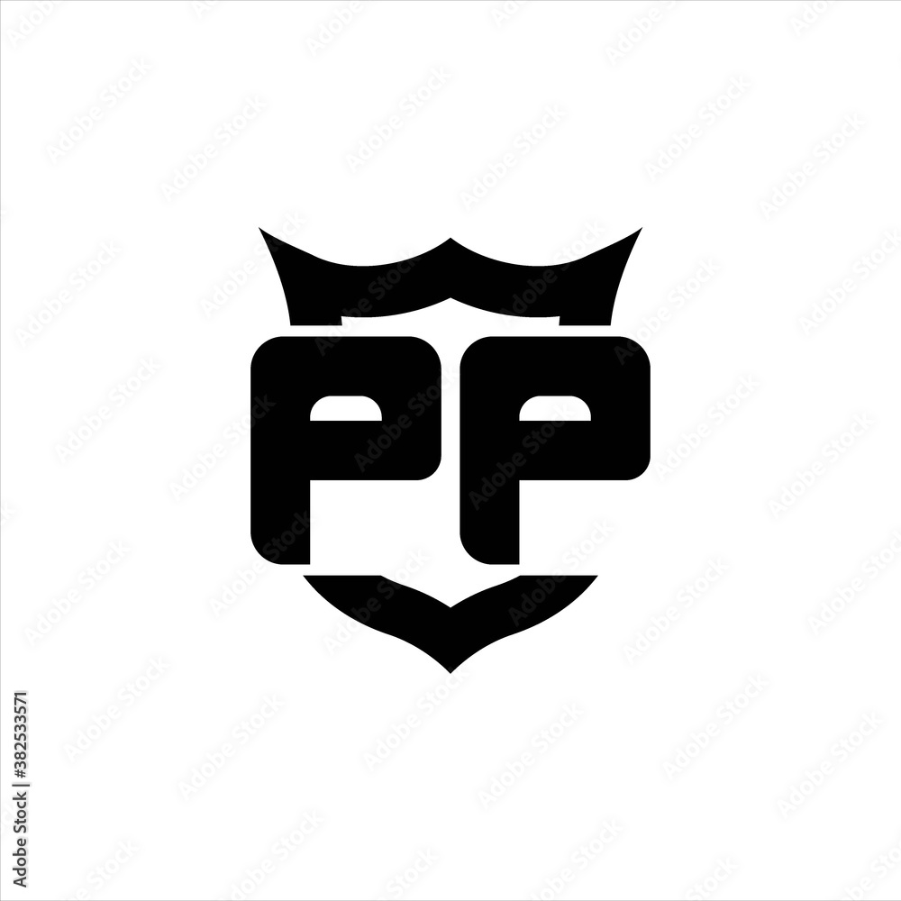 PP Logo monogram with shield around crown shape design template PP Logo monogram with shield around crown shape design template