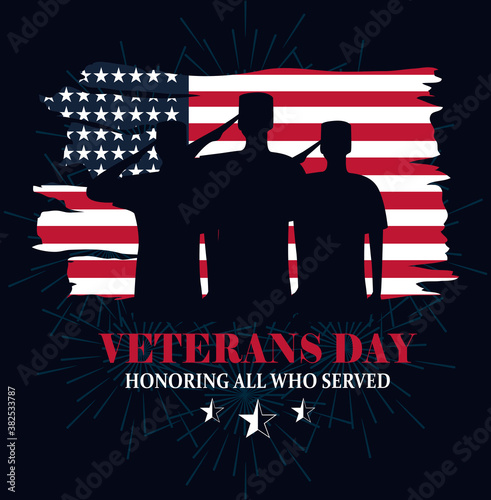 happy veterans day, grunge american flag soldiers remember and honor