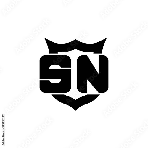 SN Logo monogram with shield around crown shape design template