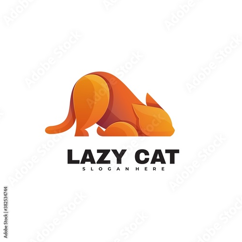 Vector Logo Illustration Lazy Cat Gradient Colorful Style.