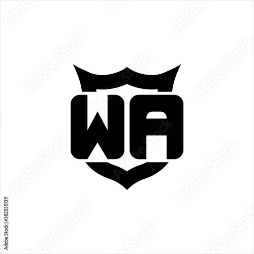 WA Logo monogram with shield around crown shape design template