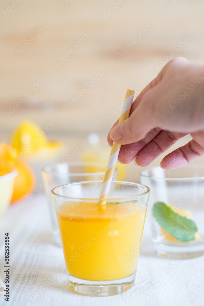 Drinks: drinking orange juice Drinks: drinking orange juice