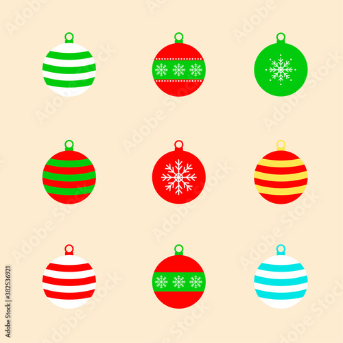 A set of multi-colored Christmas balls for decoration for Christmas and a new node. Vector illustration