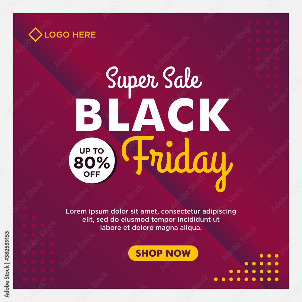 Black Friday sale social media banner template with purple background gradient style