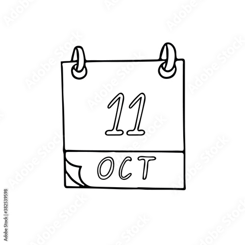 calendar hand drawn in doodle style. October 11. International Day of the Girl Child, World Obesity, date. icon, sticker, element, design. planning, business holiday