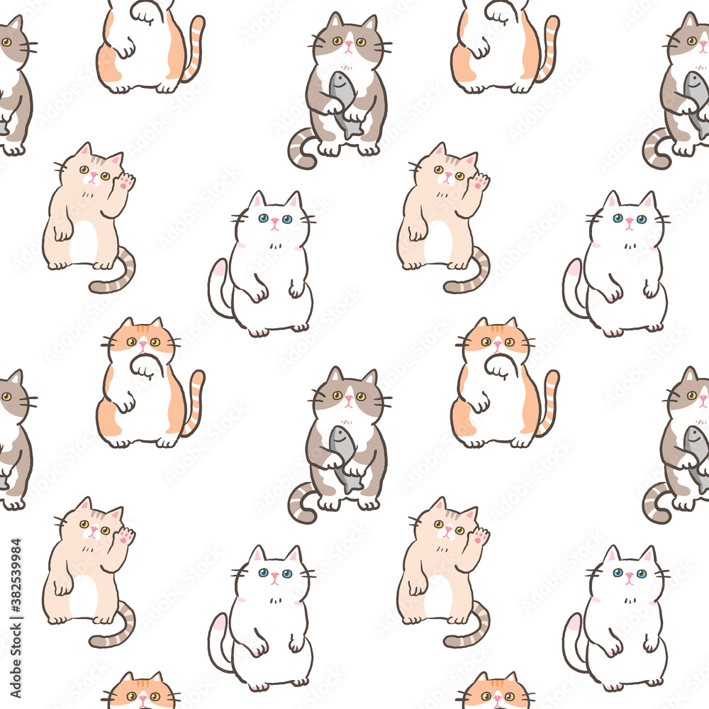 Obraz premium Seamless Pattern with Cartoon Cat Design on White Background