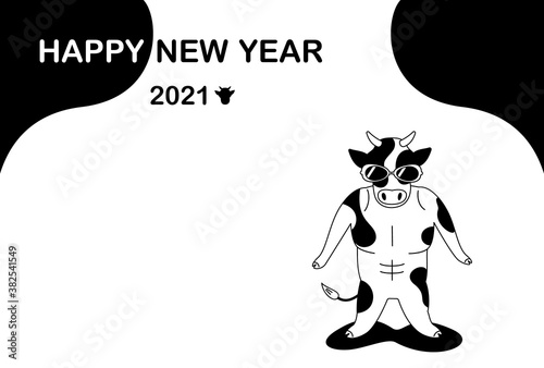 2021 New Year's card material. Funny and funky cow design.