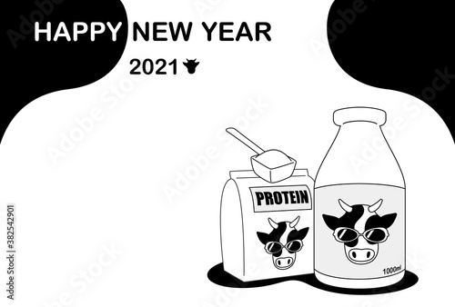 2021 New Year's card material. Funny and funky cow design.