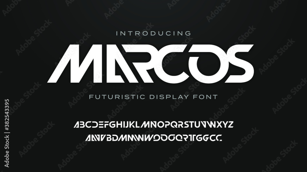 Futuristic techno scifi font style, abstract modern clean geometric marcos typeface