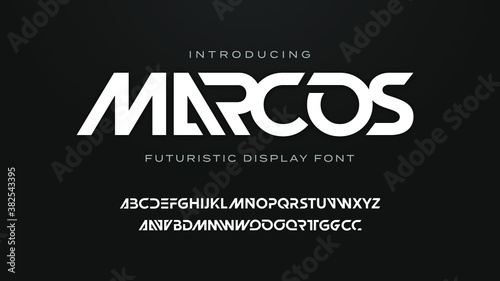 Futuristic techno scifi font style, abstract modern clean geometric marcos typeface