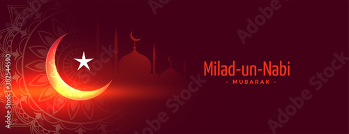 glowing red milad un nabi festival banner design photo