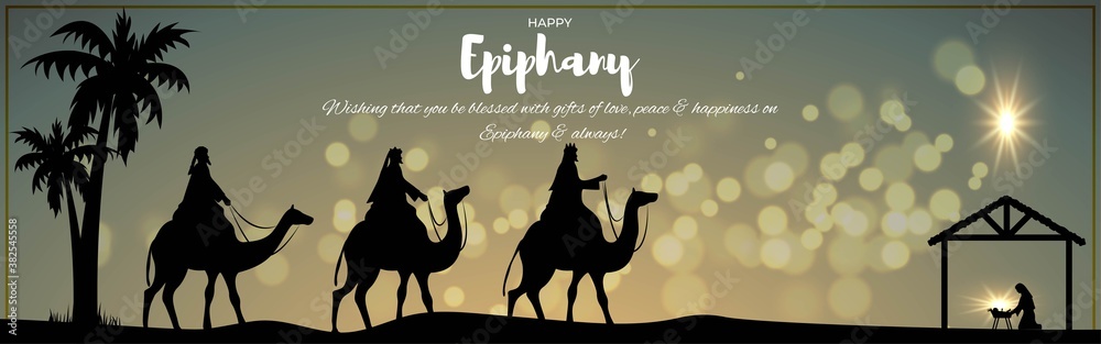 Vector illustration of Epiphany, christian festival, three wise men on ...