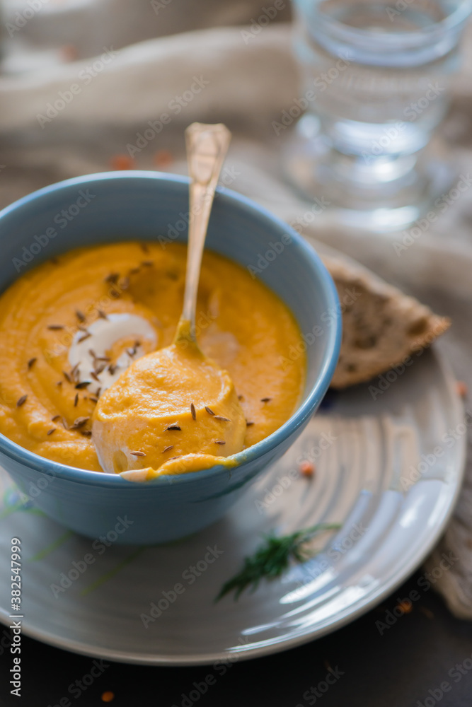 Red lentil soup with cumin seeds Red lentil soup with cumin seeds