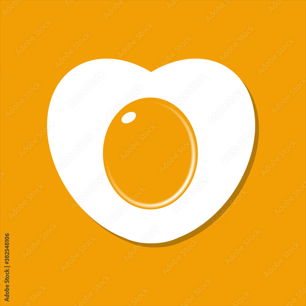 Heart shaped egg flat vector illustration isolated on yellow background with copy space Heart shaped egg flat vector illustration isolated on yellow background with copy space