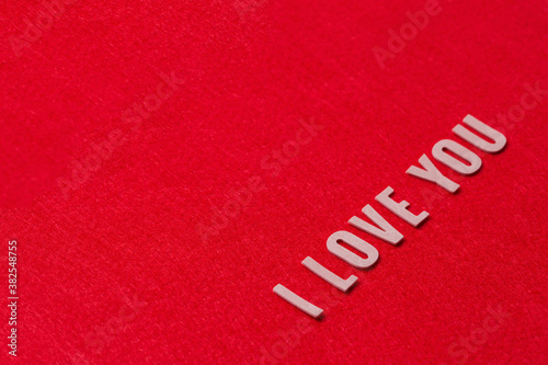 Message I love you spelled in leather alphabet with copy space.