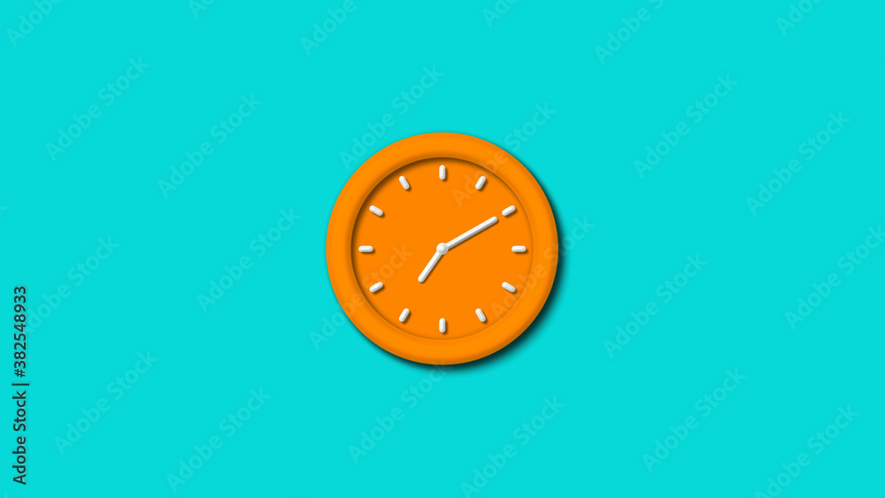 Obraz premium Amazing orange color 3d wall clock isolated on cyan background,wall clock,clock icon