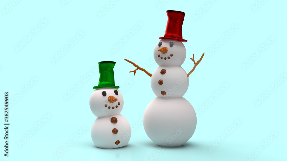 snowman on blue background for Christmas content 3d rendering.