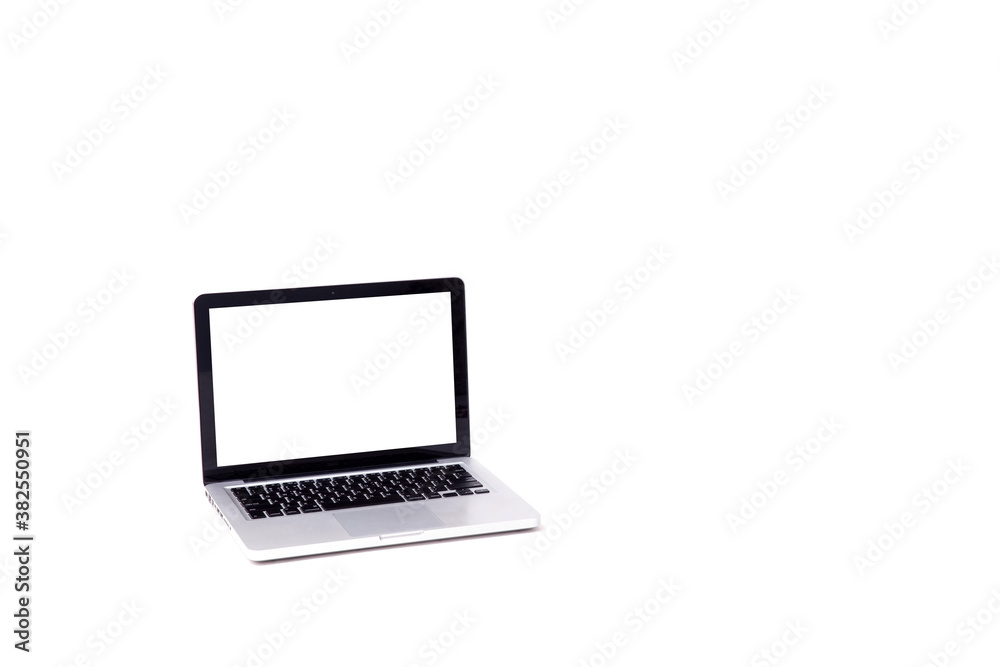 Laptop computer notebook isolation white display on isolate white background wite copy space. Laptop computer notebook isolation white display on isolate white background wite copy space.