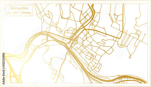Montpellier France City Map in Retro Style in Golden Color. Outline Map.