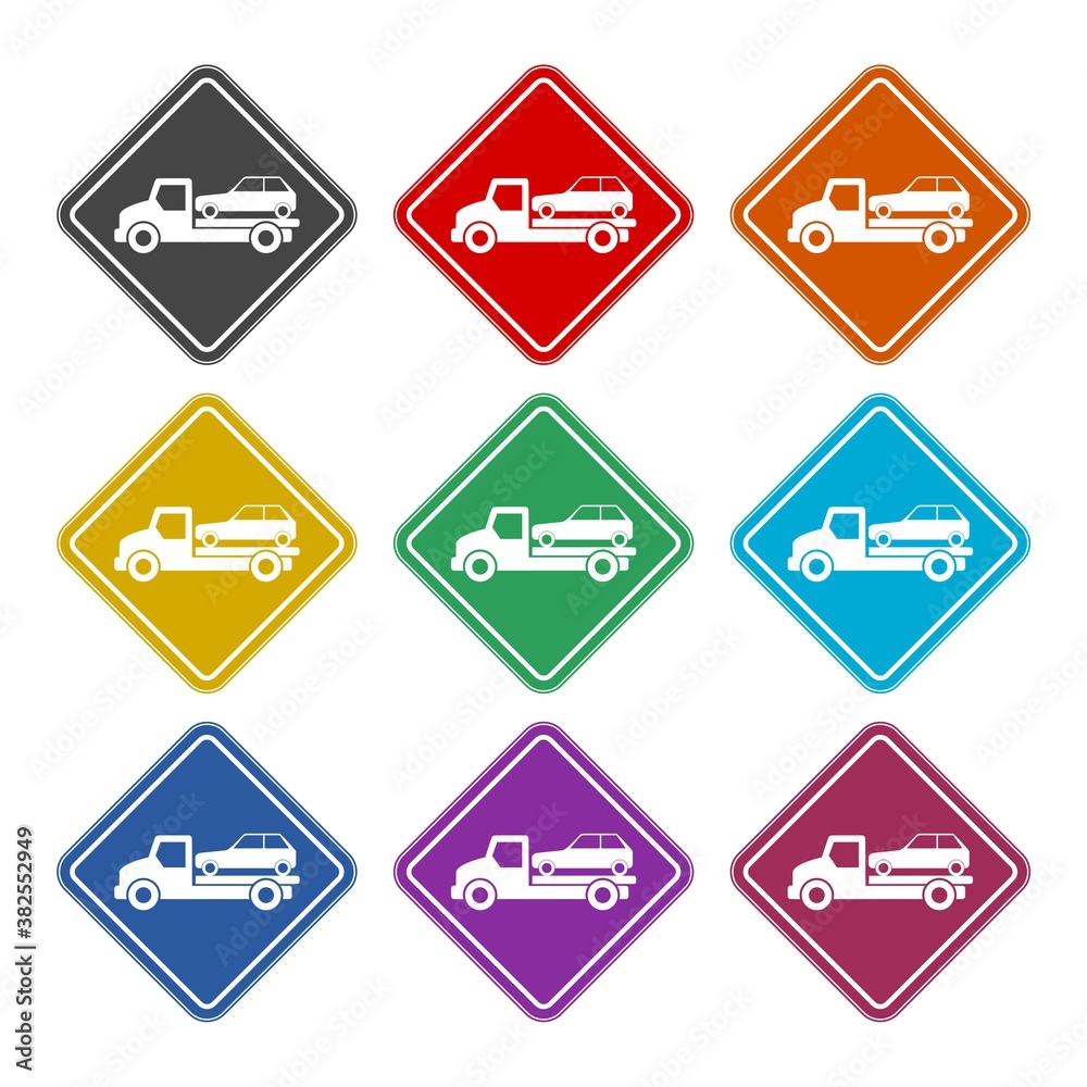Warning tow away zone sign icon, color set Warning tow away zone sign icon, color set
