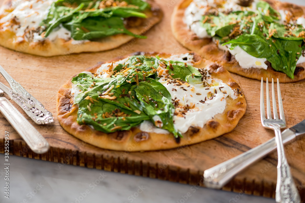 Spinach Yogurt Flatbread Naan Pizza Spinach Yogurt Flatbread Naan Pizza