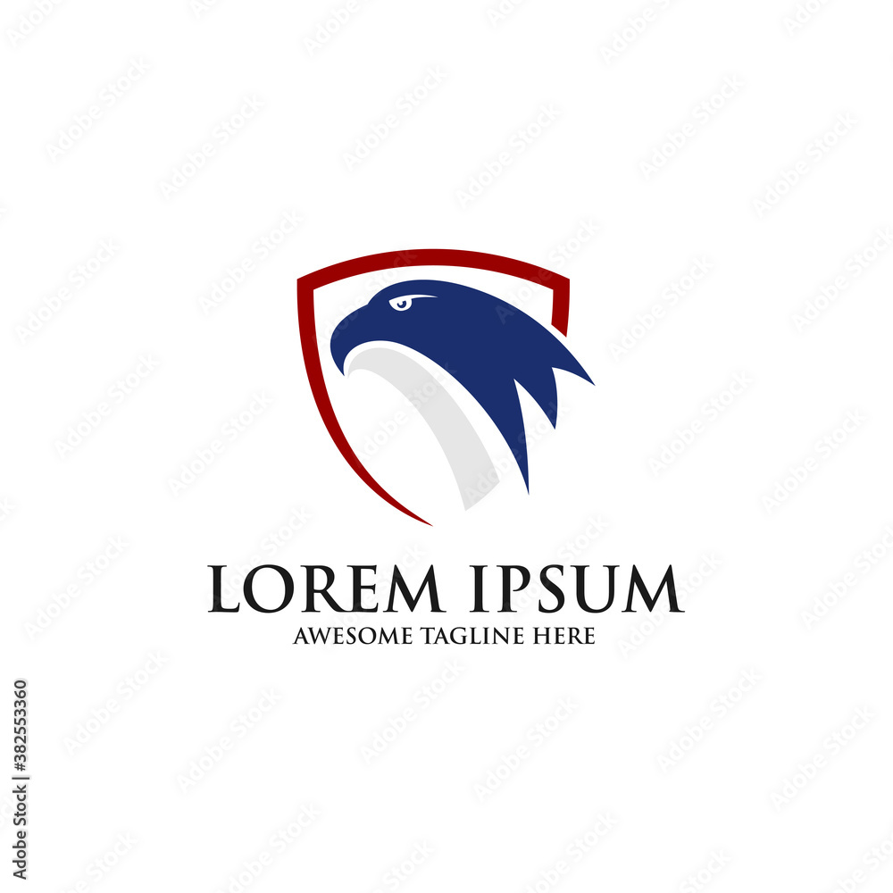 Creative eagle logo. Eagle bird head with shield vector logo template. falcon or hawk logo. good for a mascot, delivery, logistics, or transportation logo. Creative eagle logo. Eagle bird head with shield vector logo template. falcon or hawk logo. good for a mascot, delivery, logistics, or transportation logo.