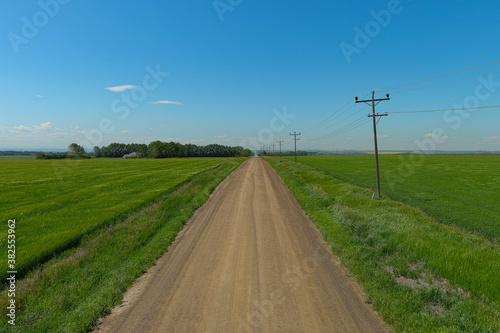 Drone Photography - Photo was taken outside of Calgary Alberta. Image of dirt road surrounded by field © Canadian Drone Zone