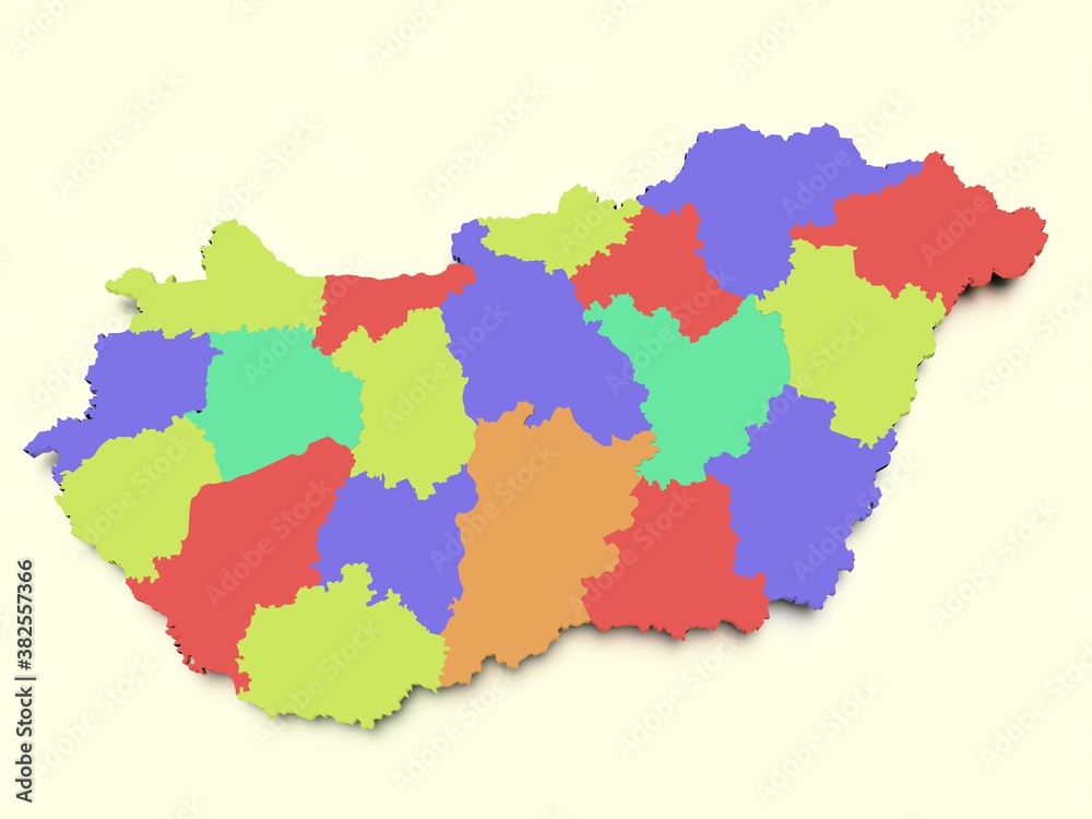 3D rendered Europe map focused on Hungary. 3D rendered Europe map focused on Hungary.