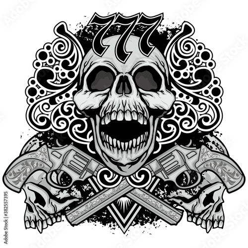 skull with gun, grunge vintage design t shirts