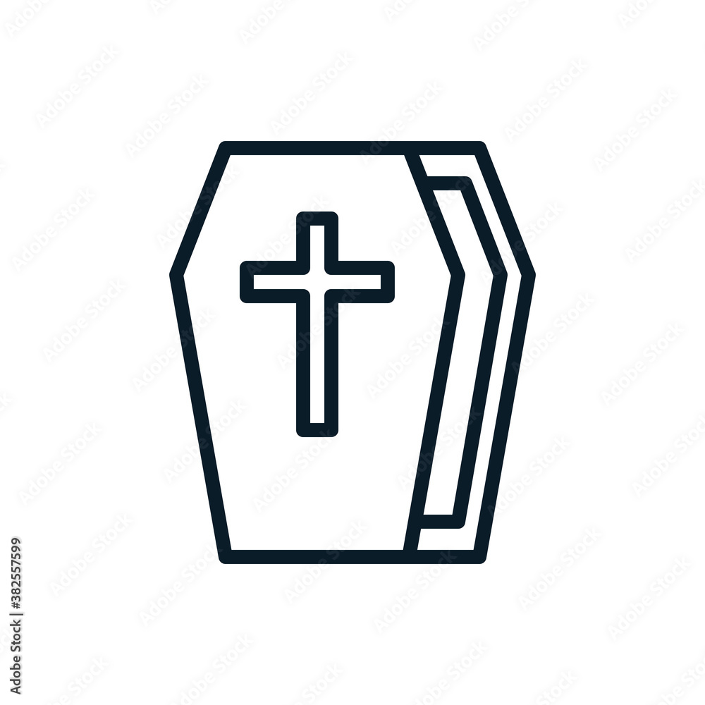 Coffin outline icons. Vector illustration. Editable stroke. Isolated icon suitable for web, infographics, interface and apps.