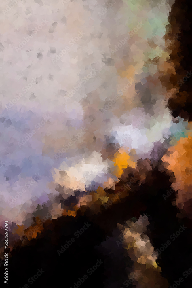 sunset in the clouds cubism painting style