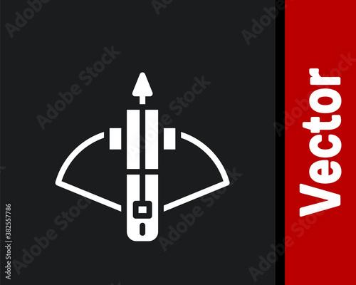 Vászonkép White Battle crossbow with arrow icon isolated on black background