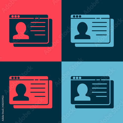 Pop art Resume icon isolated on color background. CV application. Searching professional staff. Analyzing personnel resume. Vector.