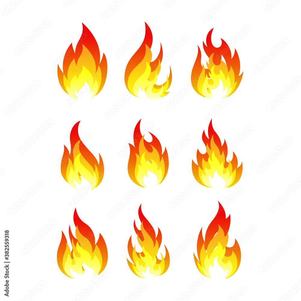 set of fire flames vector illustration. good for fire, angry or danger signs. simple gradation color style set of fire flames vector illustration. good for fire, angry or danger signs. simple gradation color style