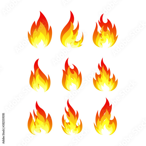 set of fire flames vector illustration. good for fire, angry or danger signs. simple gradation color style