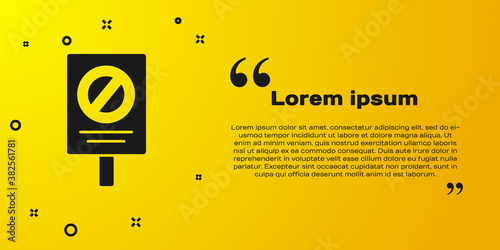 Black Protest icon isolated on yellow background. Meeting, protester, picket, speech, banner, protest placard, petition, leader leaflet Vector illustration